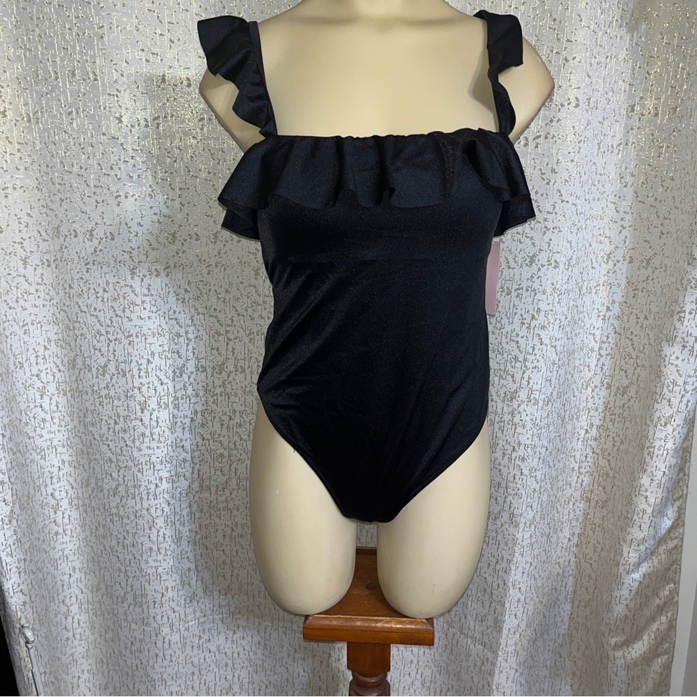 Victorias Secret Black Swimsuit With Ruffled Straps,NWT,  Medium